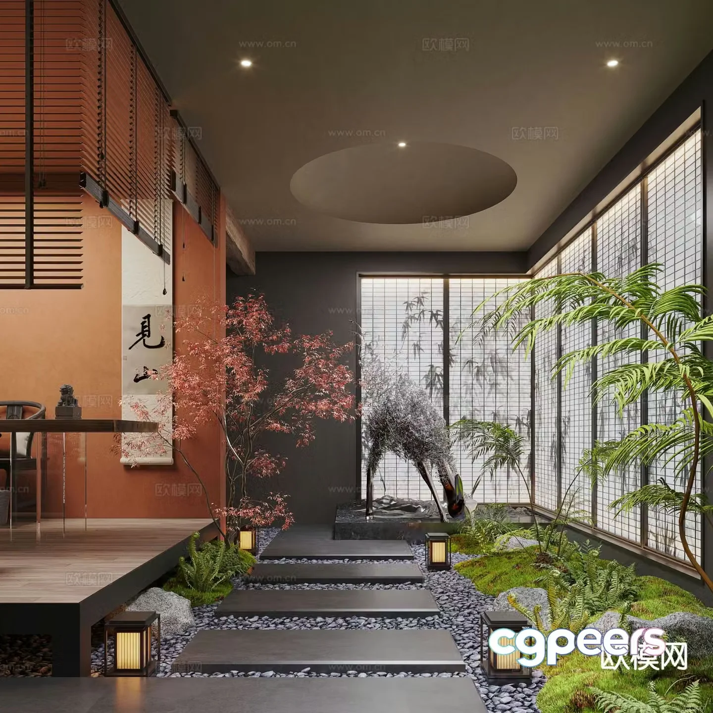 New Chinese style moss landscape landscape sketch indoor landscaping 3d model