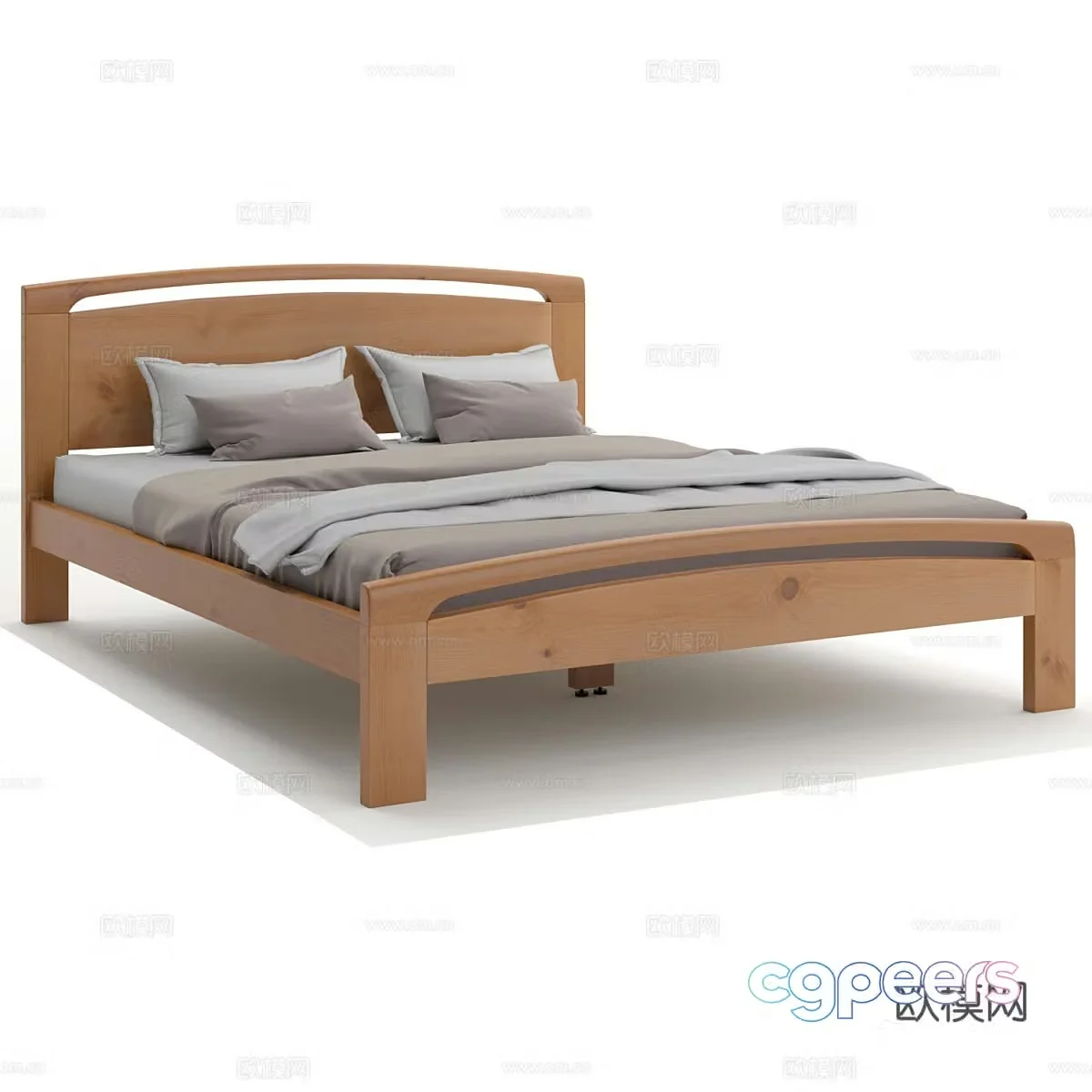 Nordic simple double bed double bed simple bed bedroom bed pillow 3d model