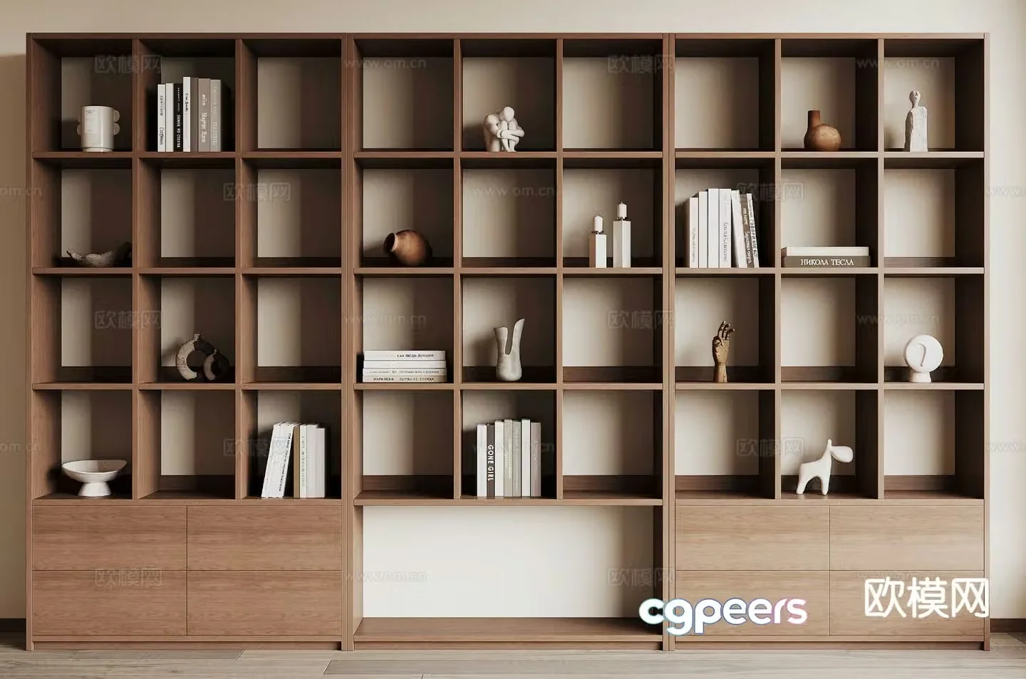 Wabi-sabi bookcase display cabinet 3d model