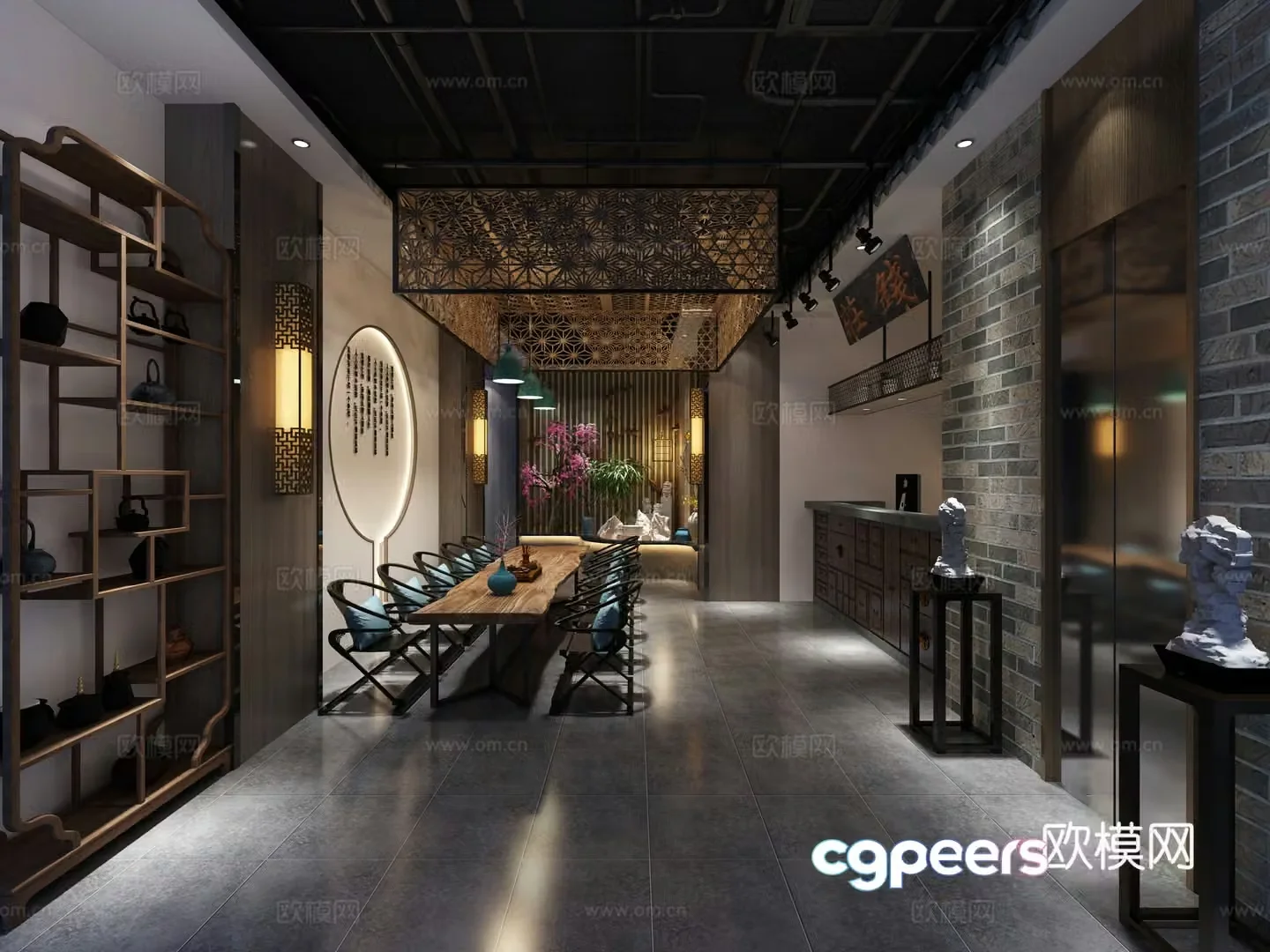 Chinese restaurant cashier tea table 3D model