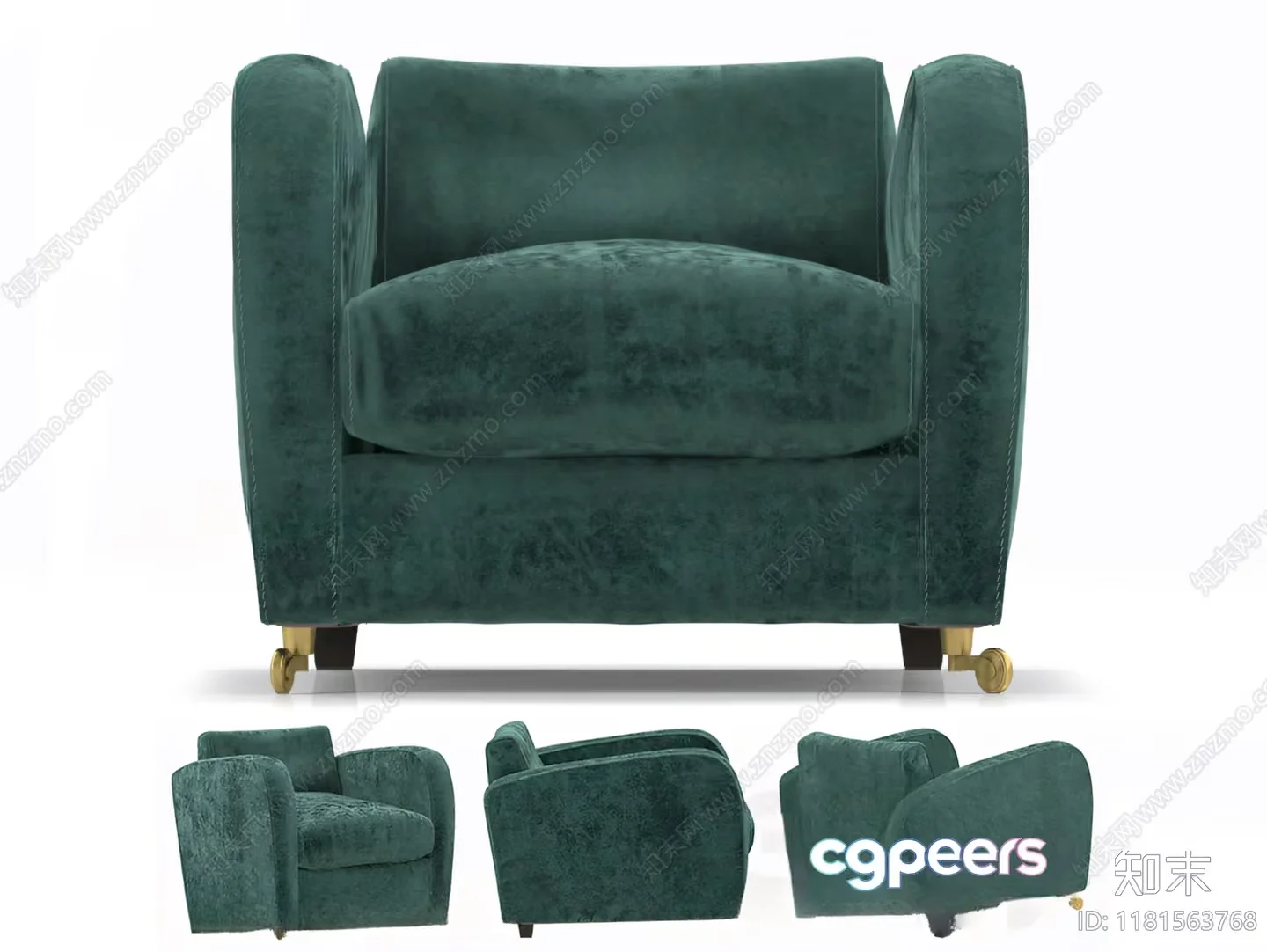 Green Velvet Armchair 3D Model – 13274 – VRAY Render