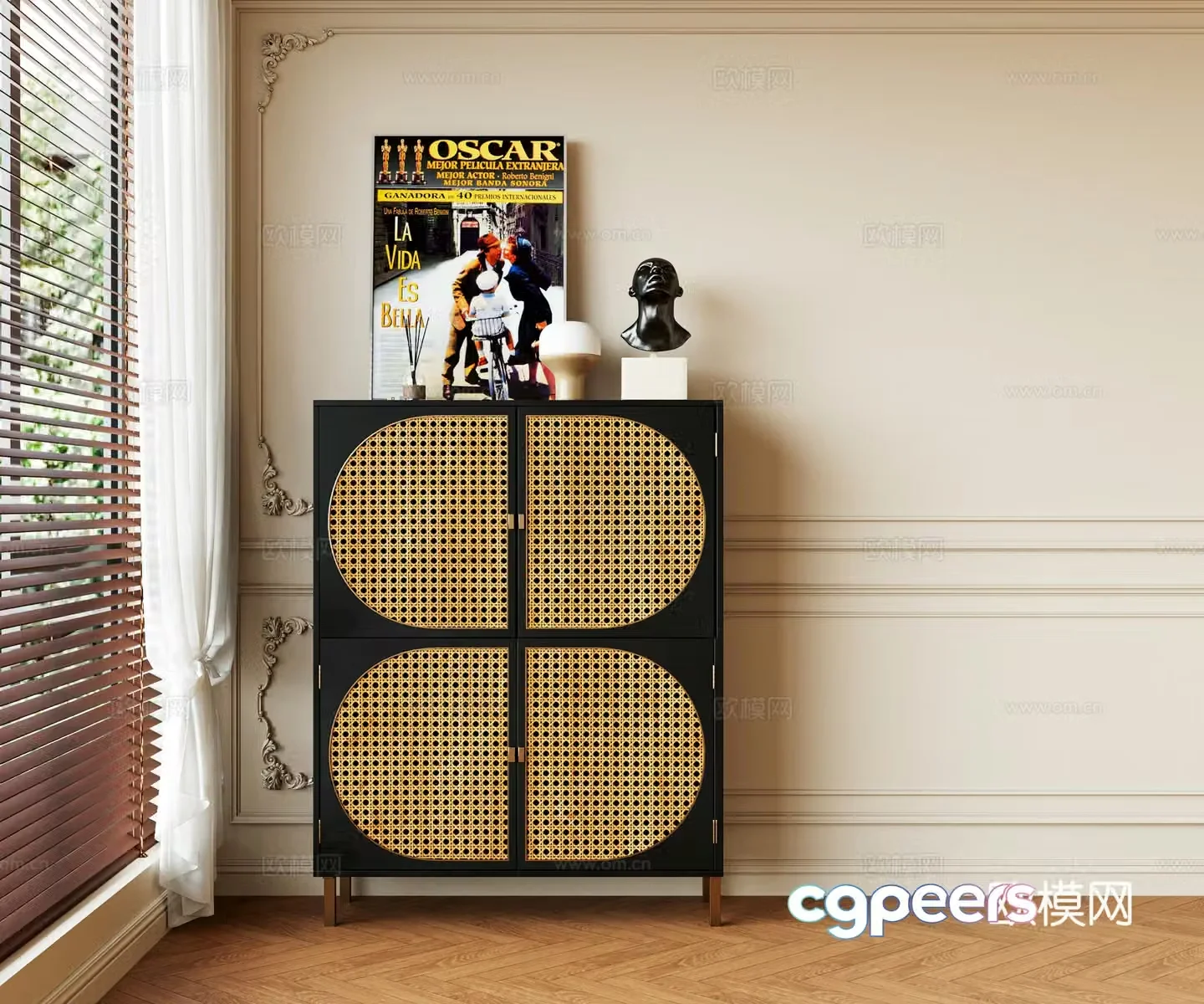 Middle-aged style side cabinet 3D model