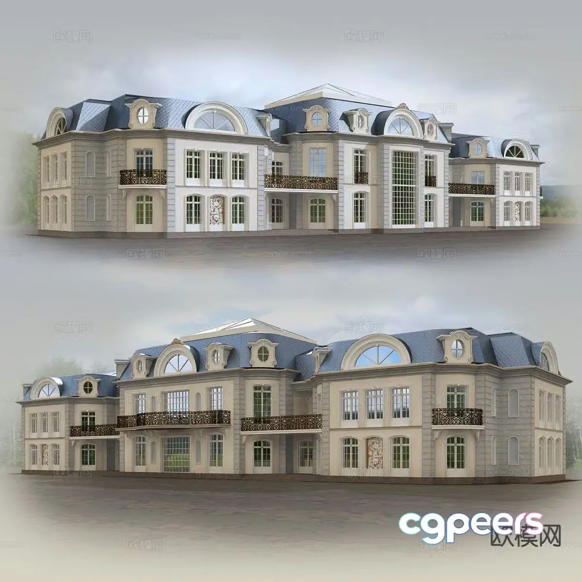 European style hotel building exterior 3D model