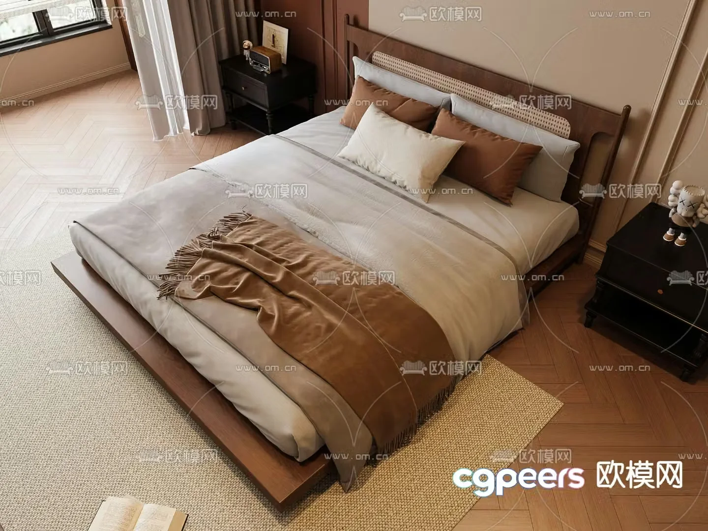 Wabi-sabi style double bed commercial bed 3d model