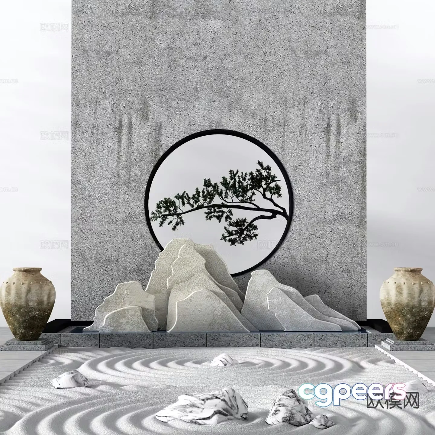 New Chinese style landscape wall rockery sketch landscape wall 3d model