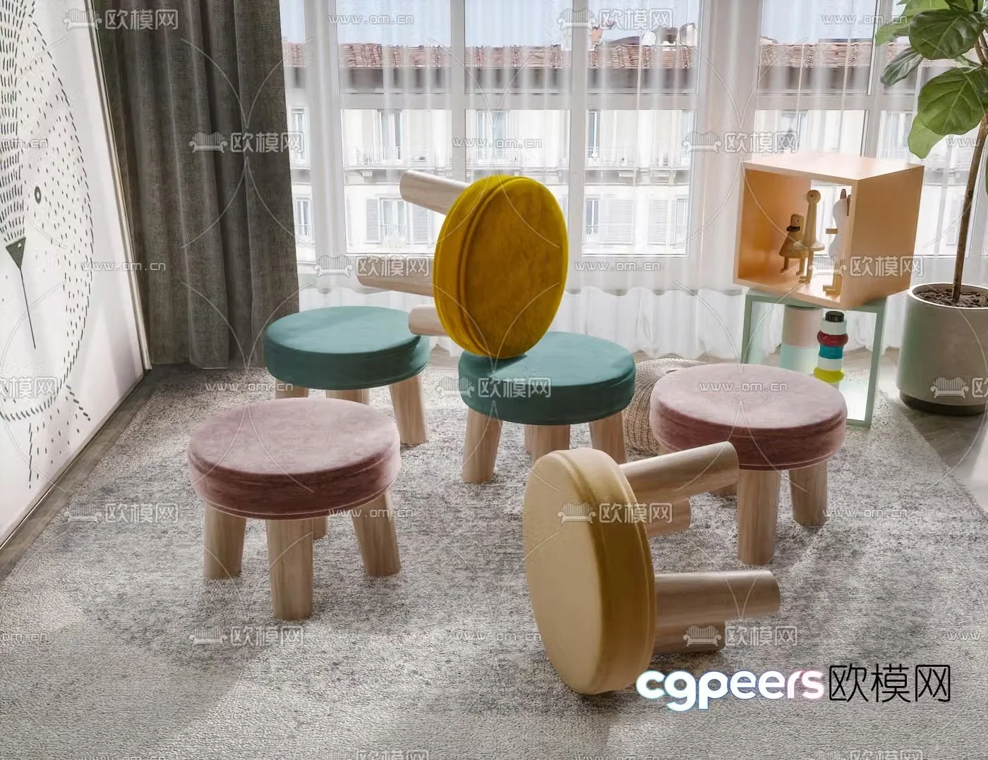 Modern children’s round stool 3d model