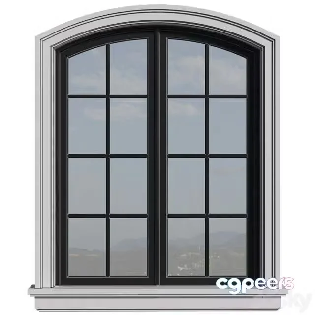 3ds Max Free – Arched aluminum facade window in a modern style.Exterior Street Window