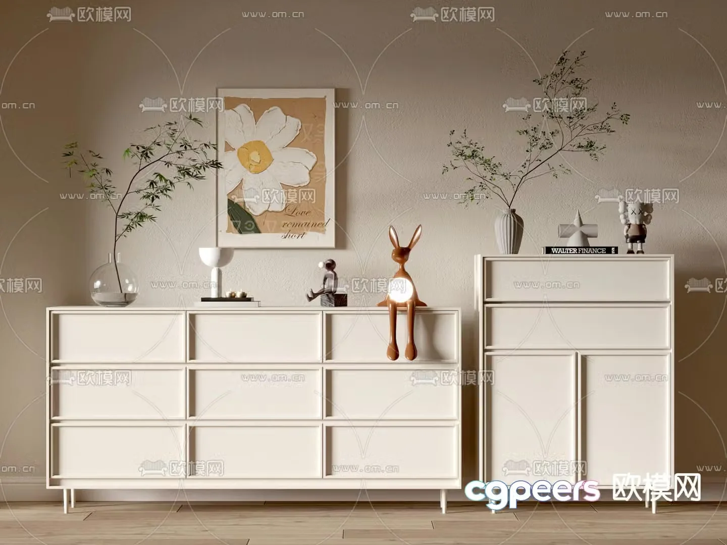 Cream style chest of drawers side cabinet 3d model