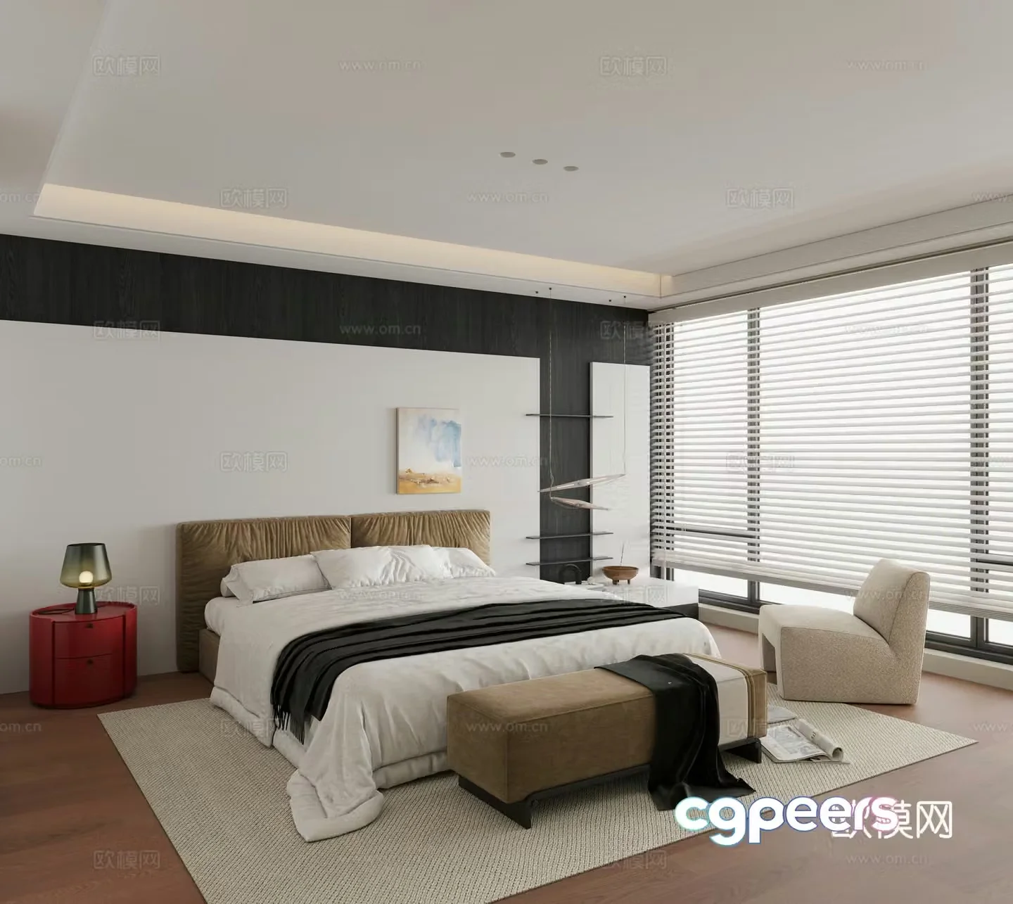 Italian simple home bedroom second bedroom master bedroom bay window bedroom bedroom without master light 3D model