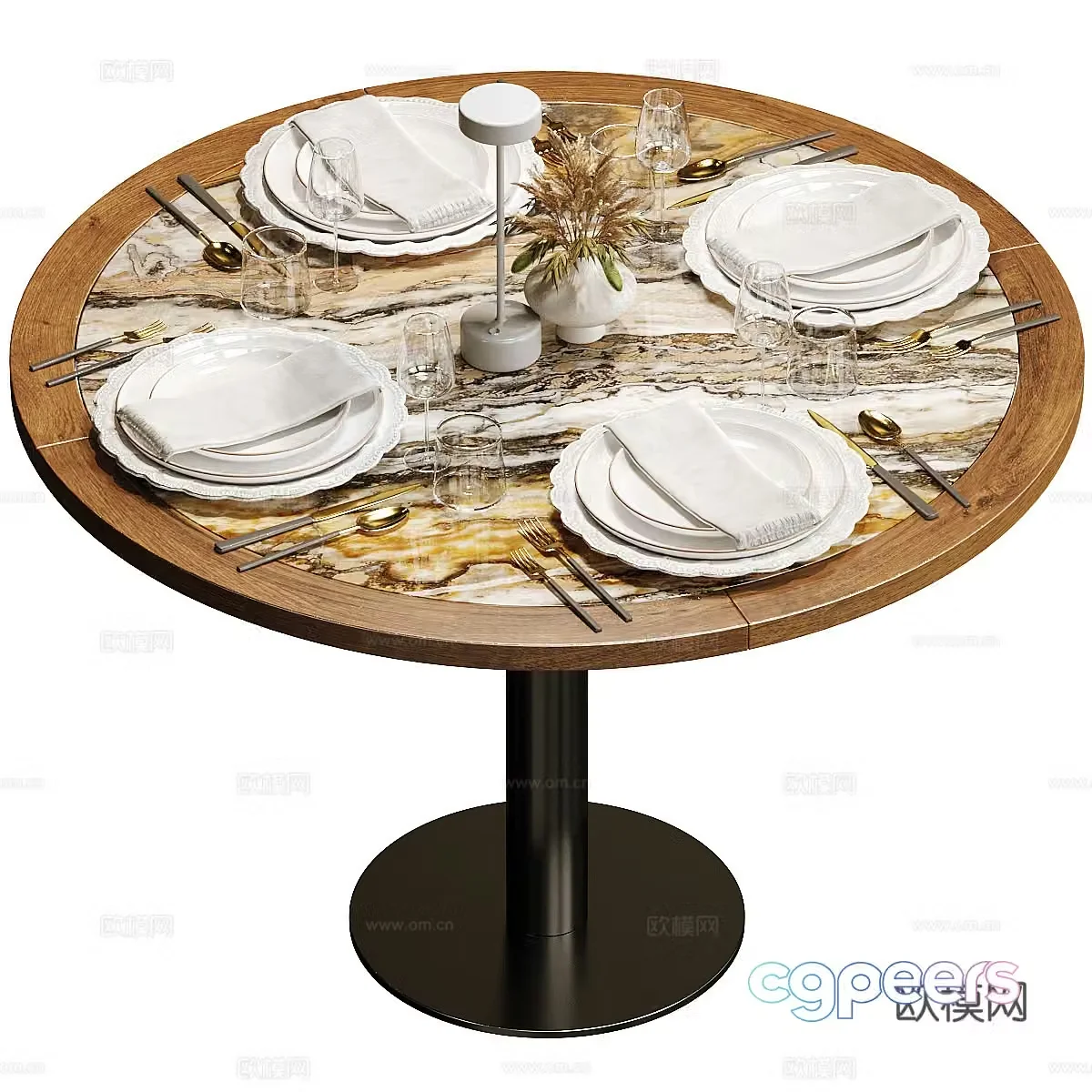 New Chinese style light luxury restaurant round dining table 3D model