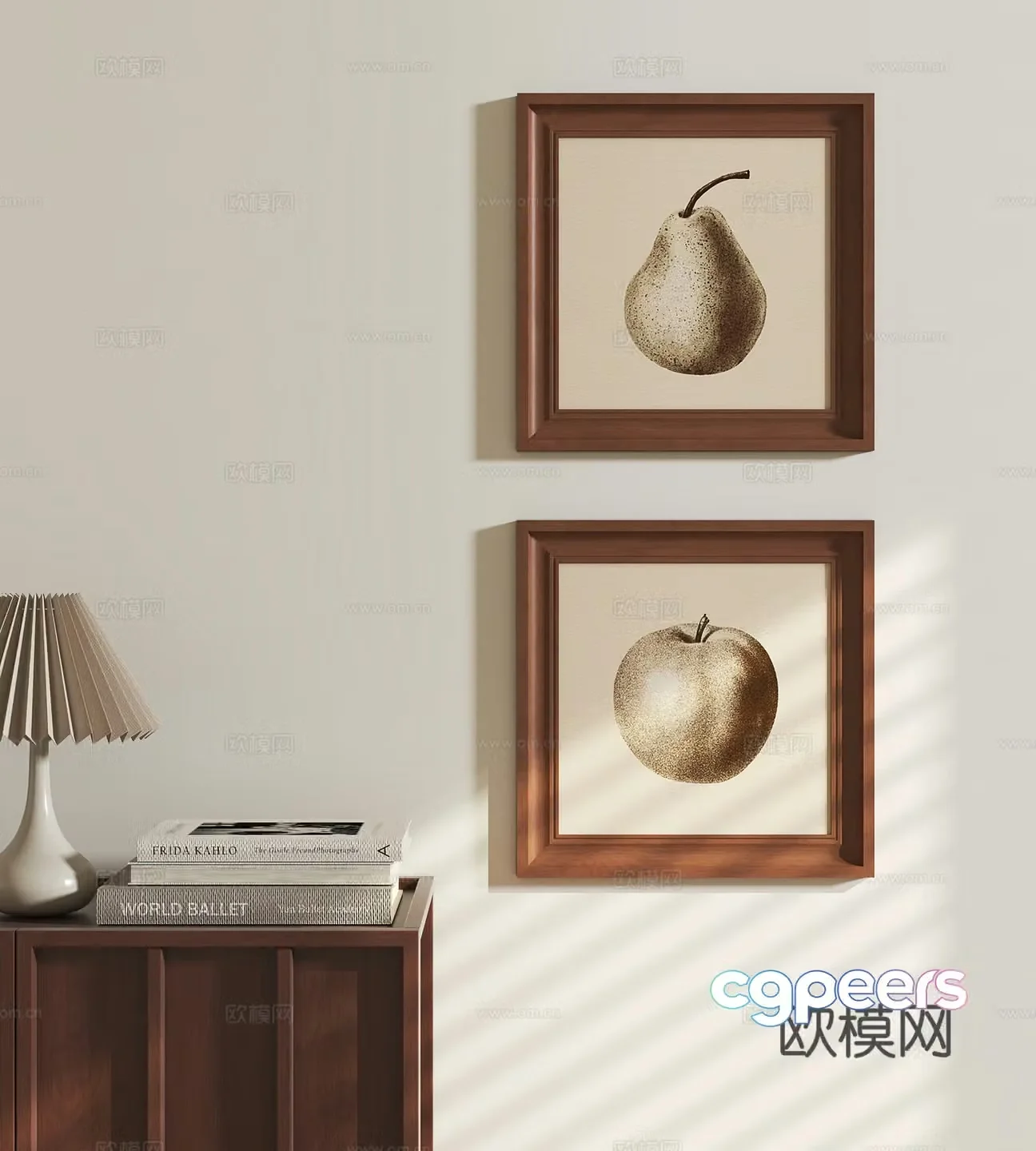 3D model of medieval style black and white hanging painting