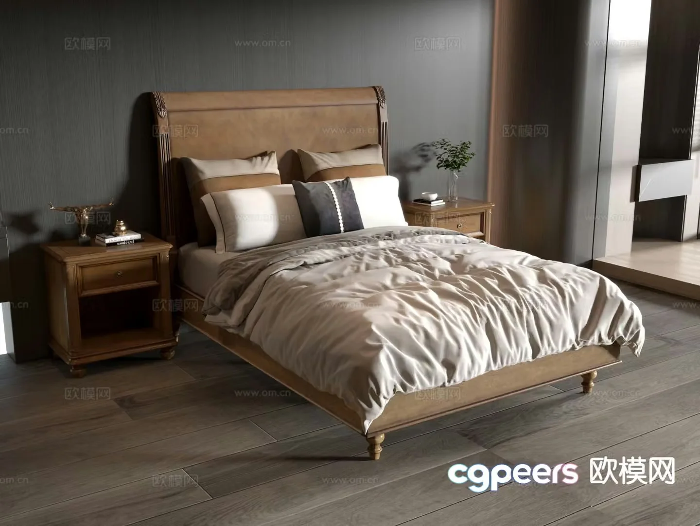 American double bed 3d model