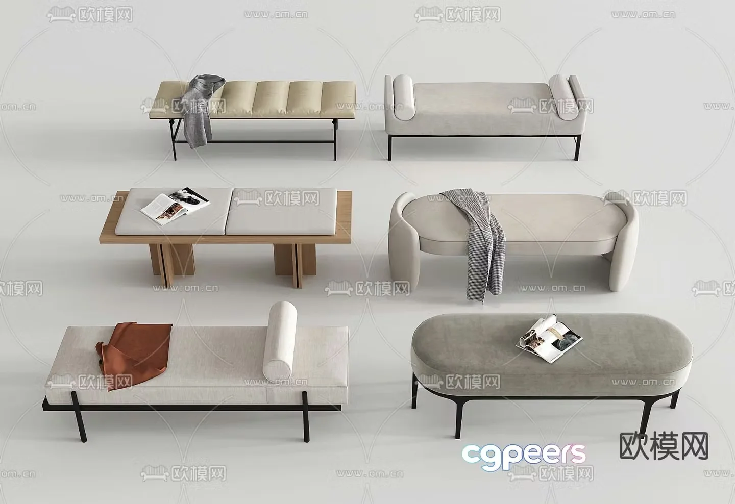 Simple bed end stool footrest 3d model