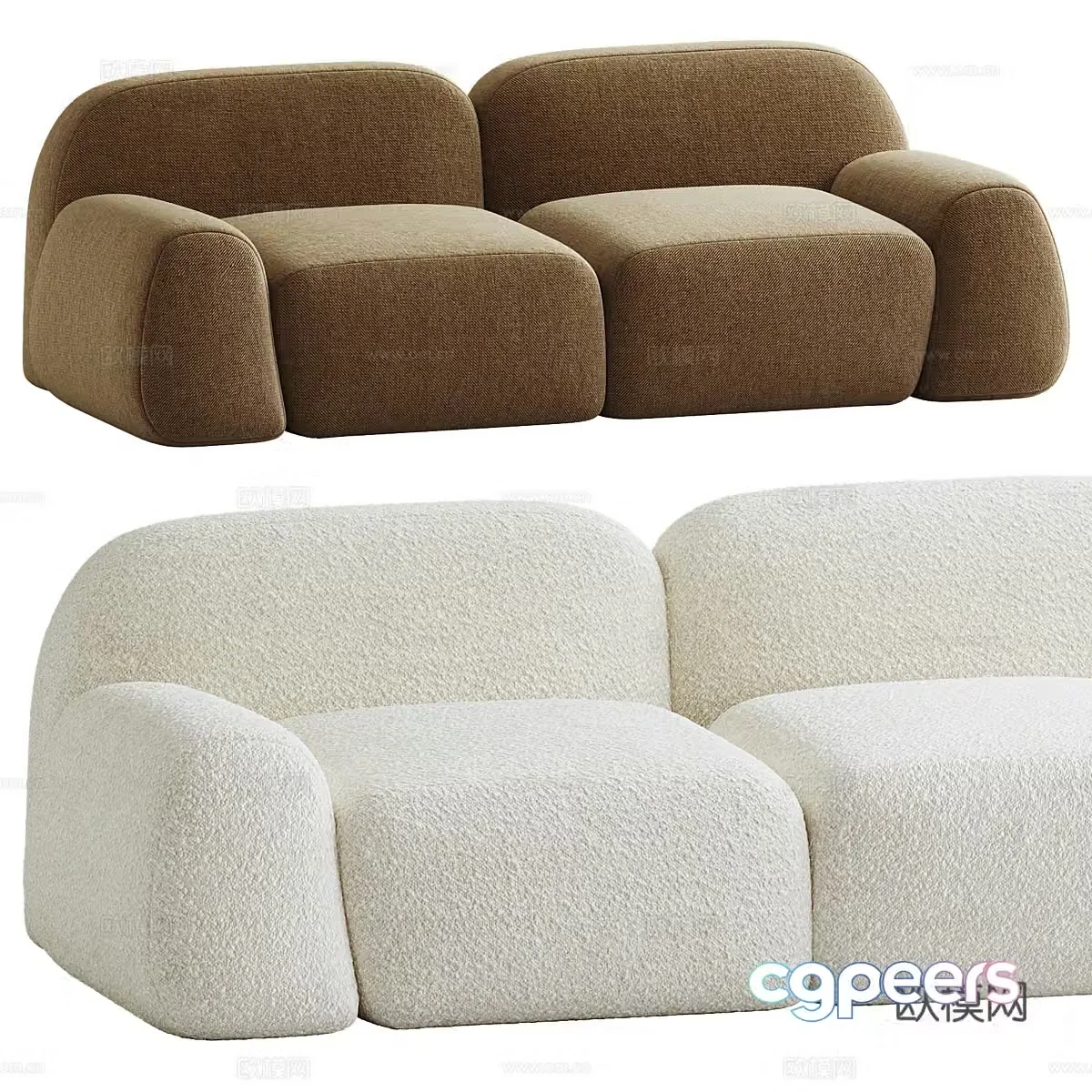 Modern Cream Wolke Casual Sofa 3D Model