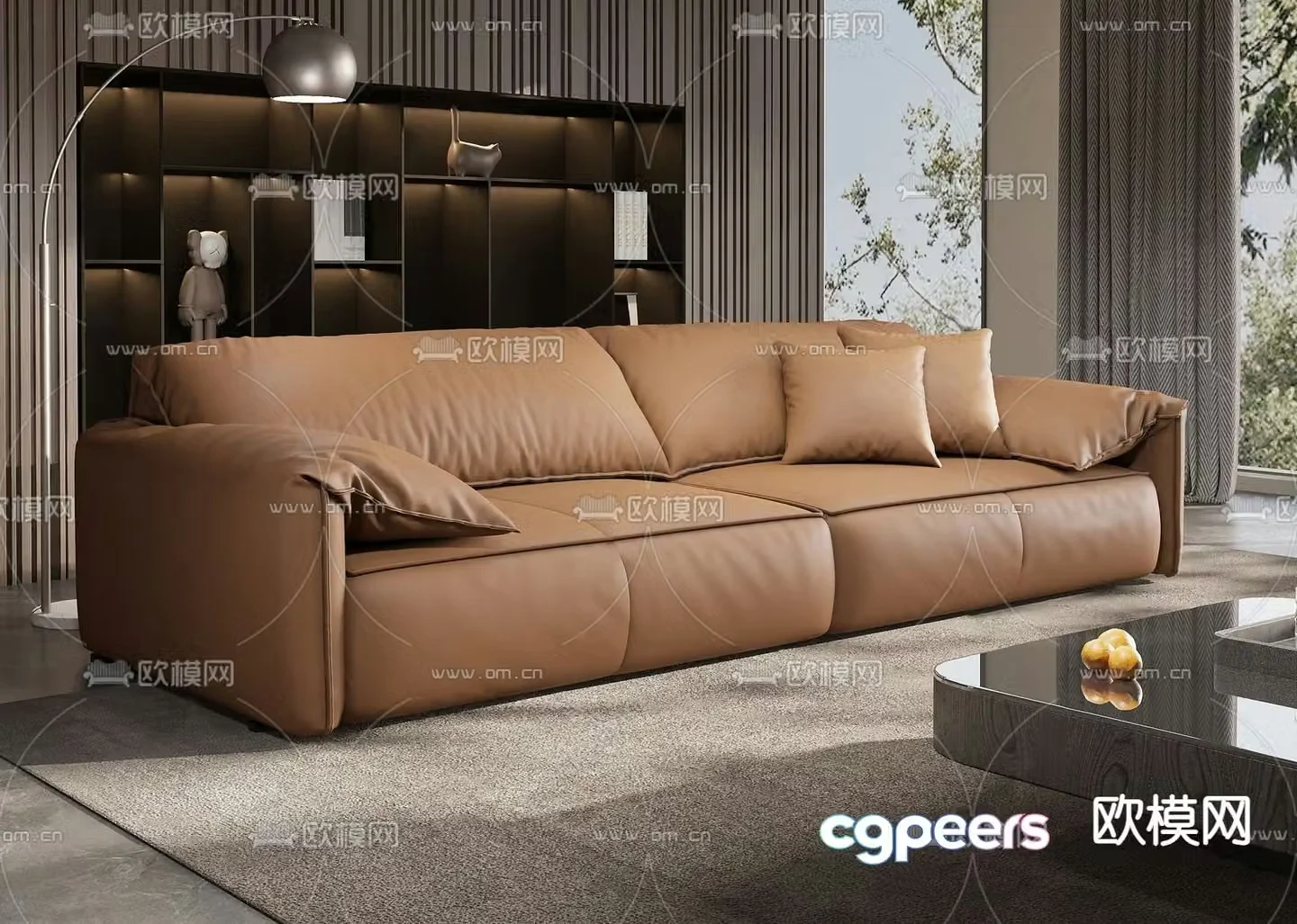 Modern multi-person sofa leather sofa upholstered sofa 3d model