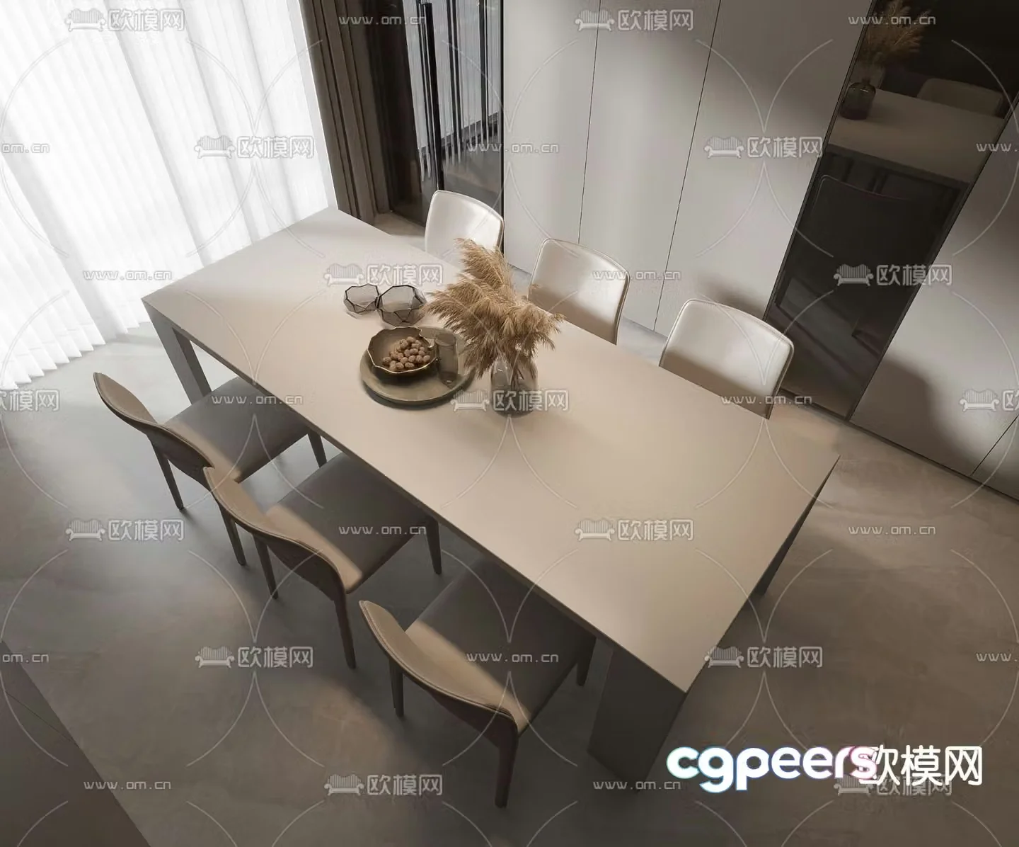 Modern dining table and chairs long table 3d model