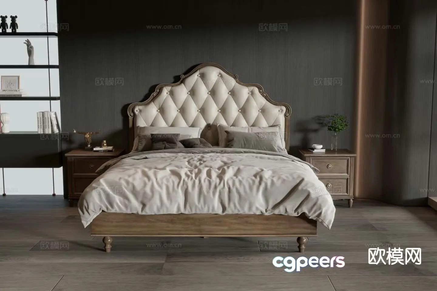 American double bed 3d model