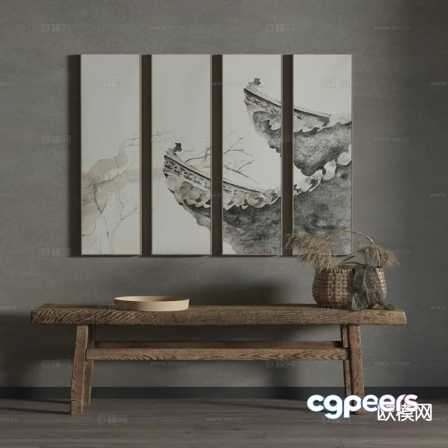 Chinese decorative painting architectural painting hanging painting 3D model