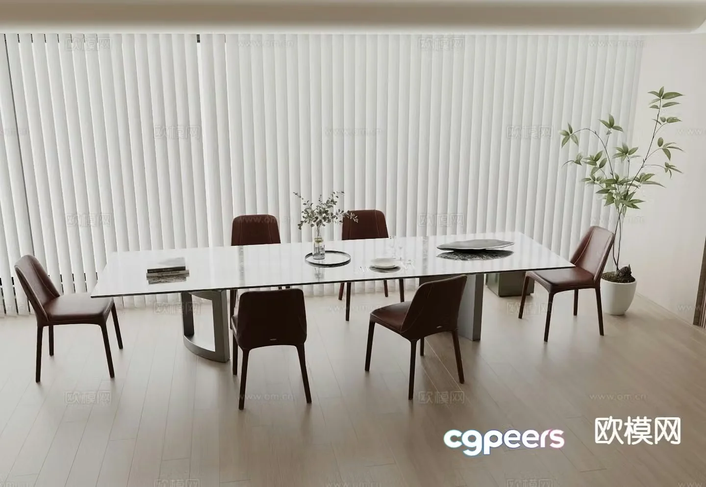 Modern dining table and chairs 3d model