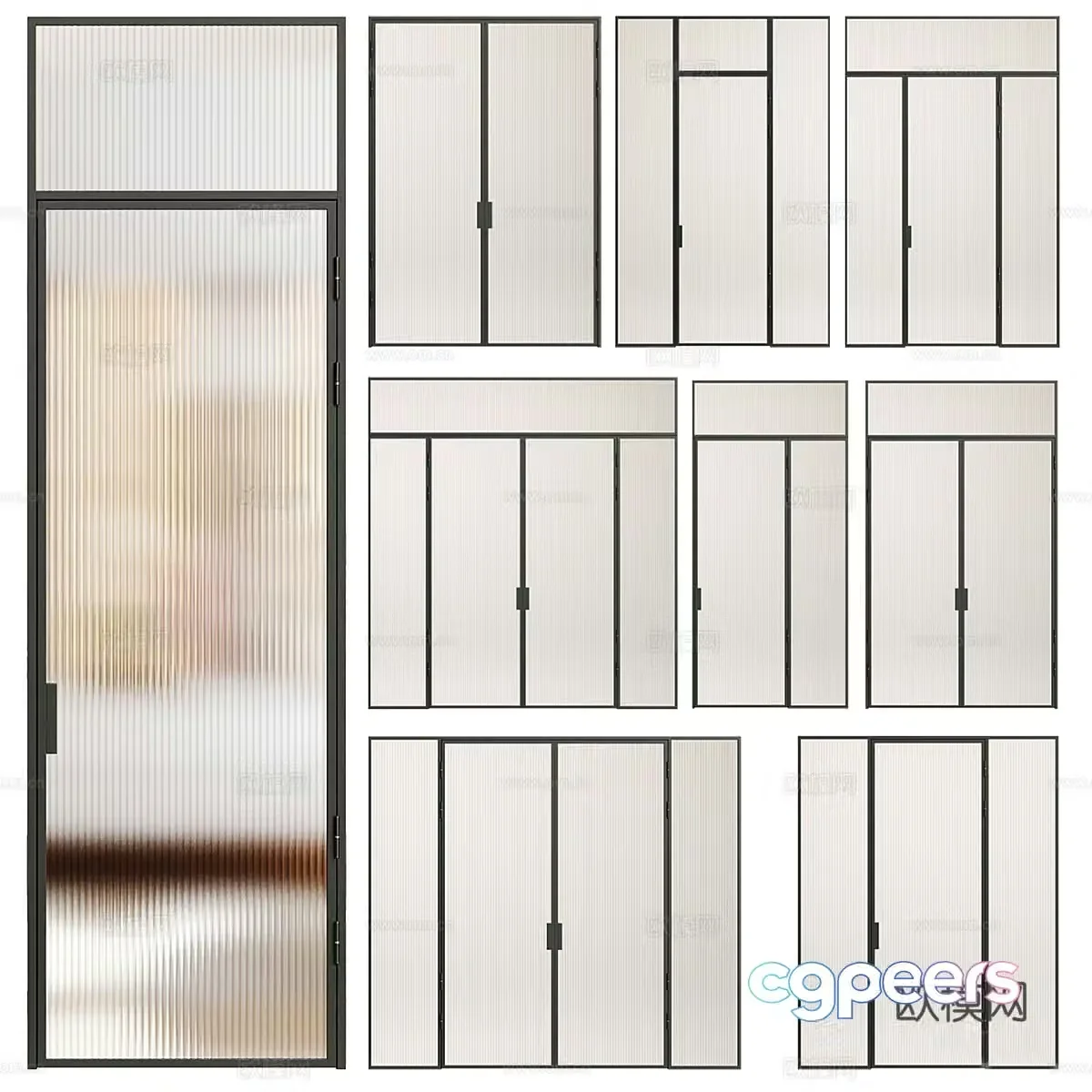 Modern extremely narrow frame glass door 3d model