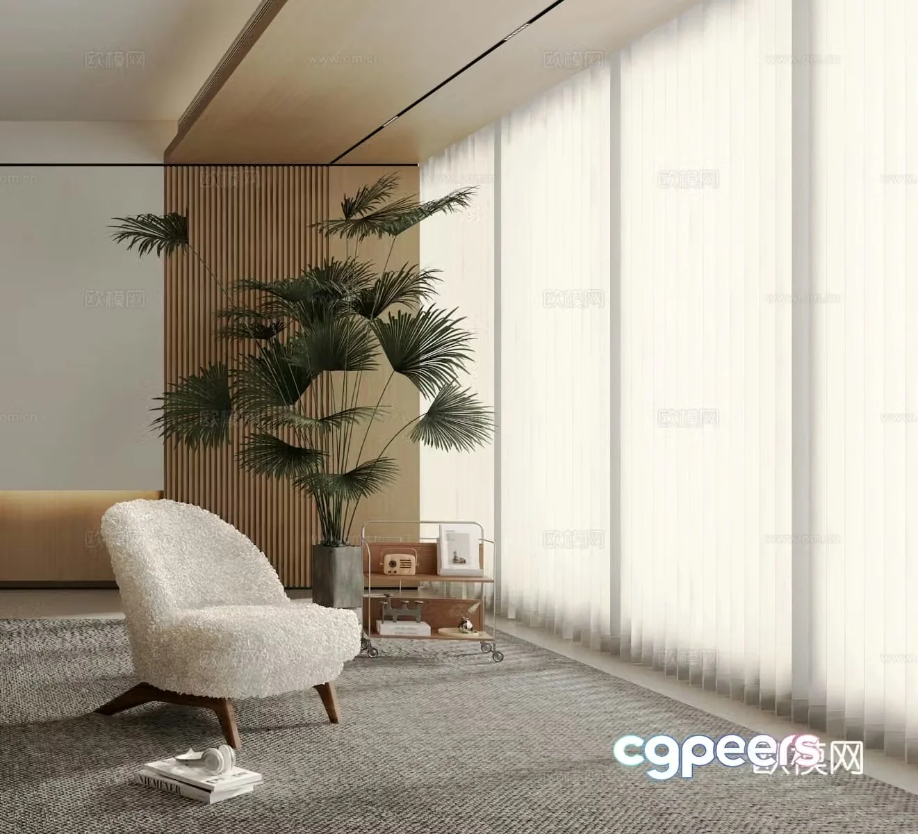 Dream curtain venetian blinds casual sofa side green plants potted 3D model