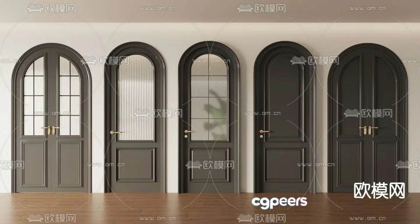 French glass door double-open door arched door kitchen and bathroom door 3D model
