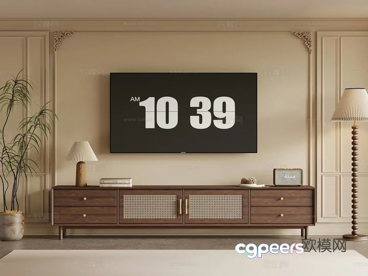 09 TV cabinet French medieval TV cabinet floor lamp 3d model
