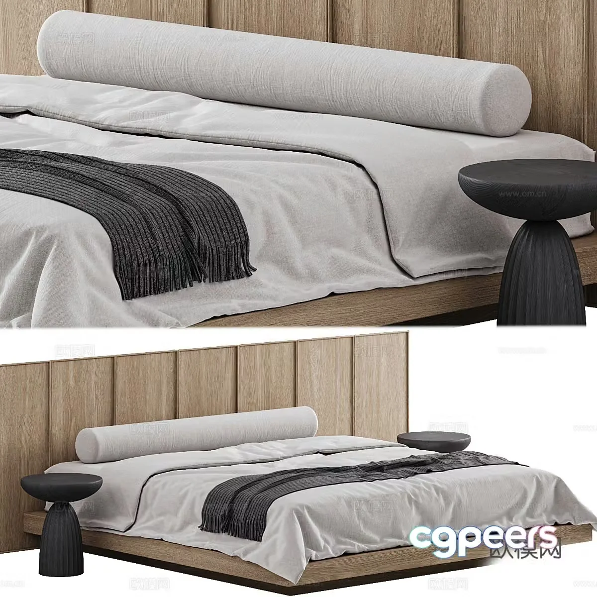 New Chinese style Wasabi fabric double bed 3D model