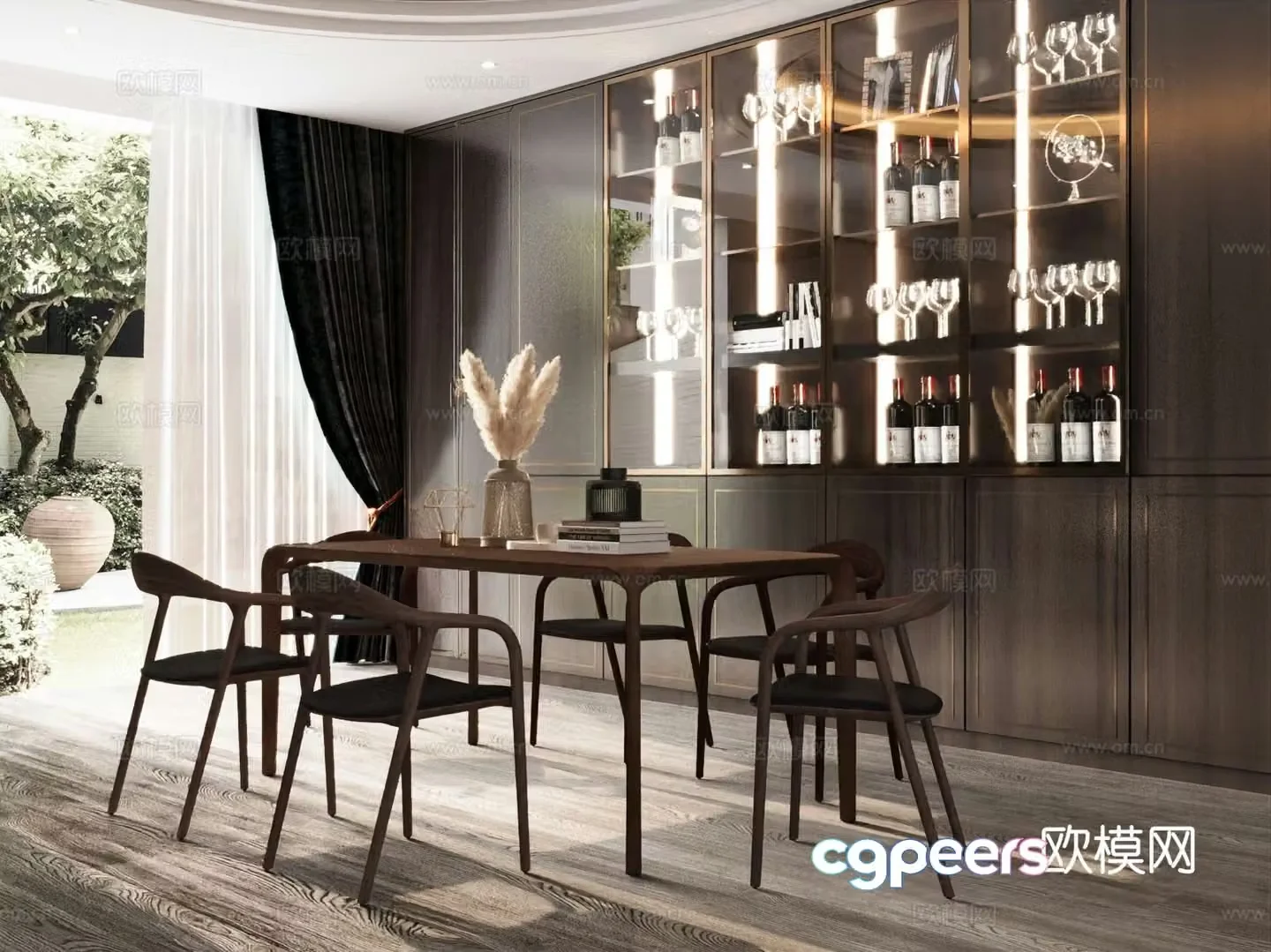 Nordic dining table and chairs strip dining table 3d model