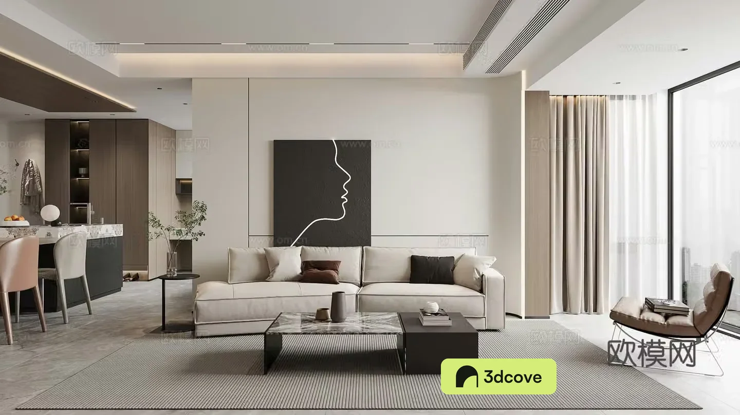 Modern living and dining room combination sofa leisure chair island dining table modern living room simple
