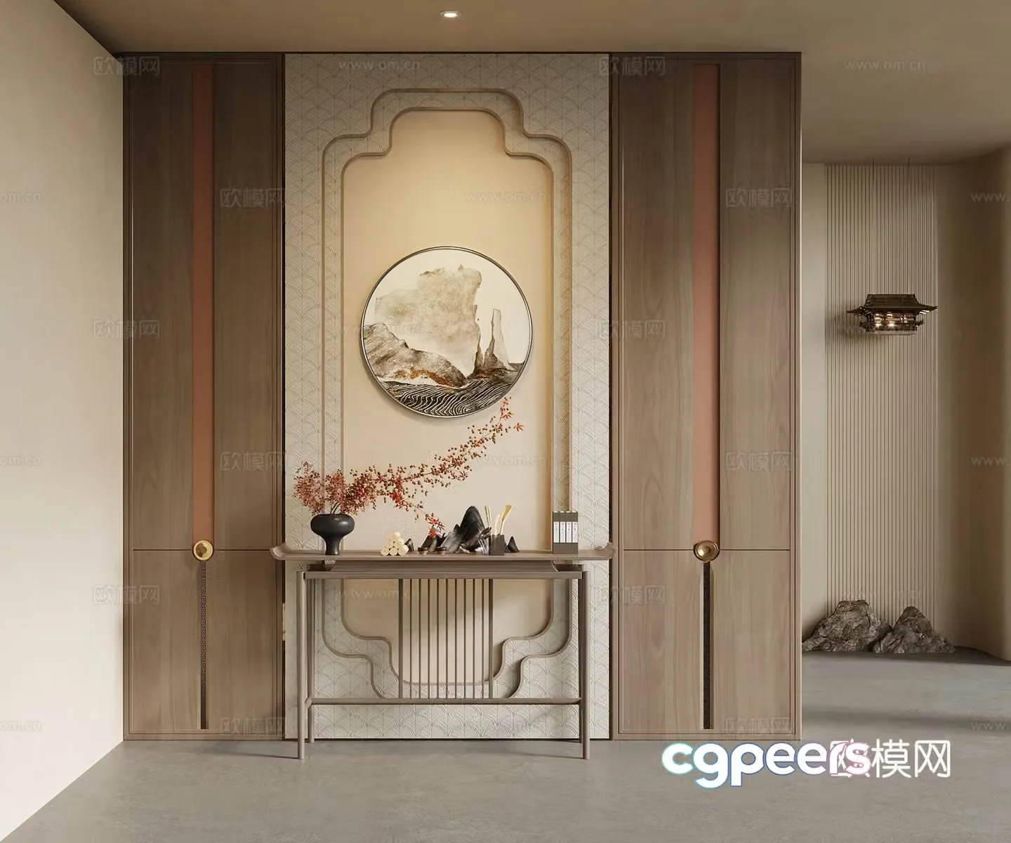 Porch new Chinese style porch porch background wall end view cabinet decorative painting 3D model