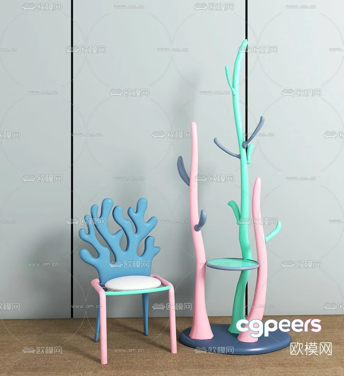 Modern children’s coral side chair 3d model