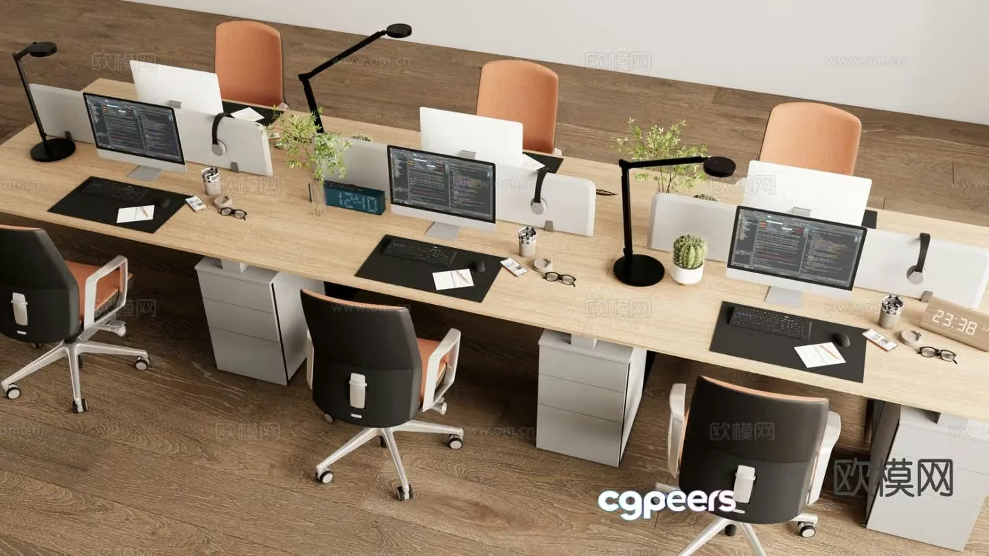 Modern employee workstation card desk 3D model