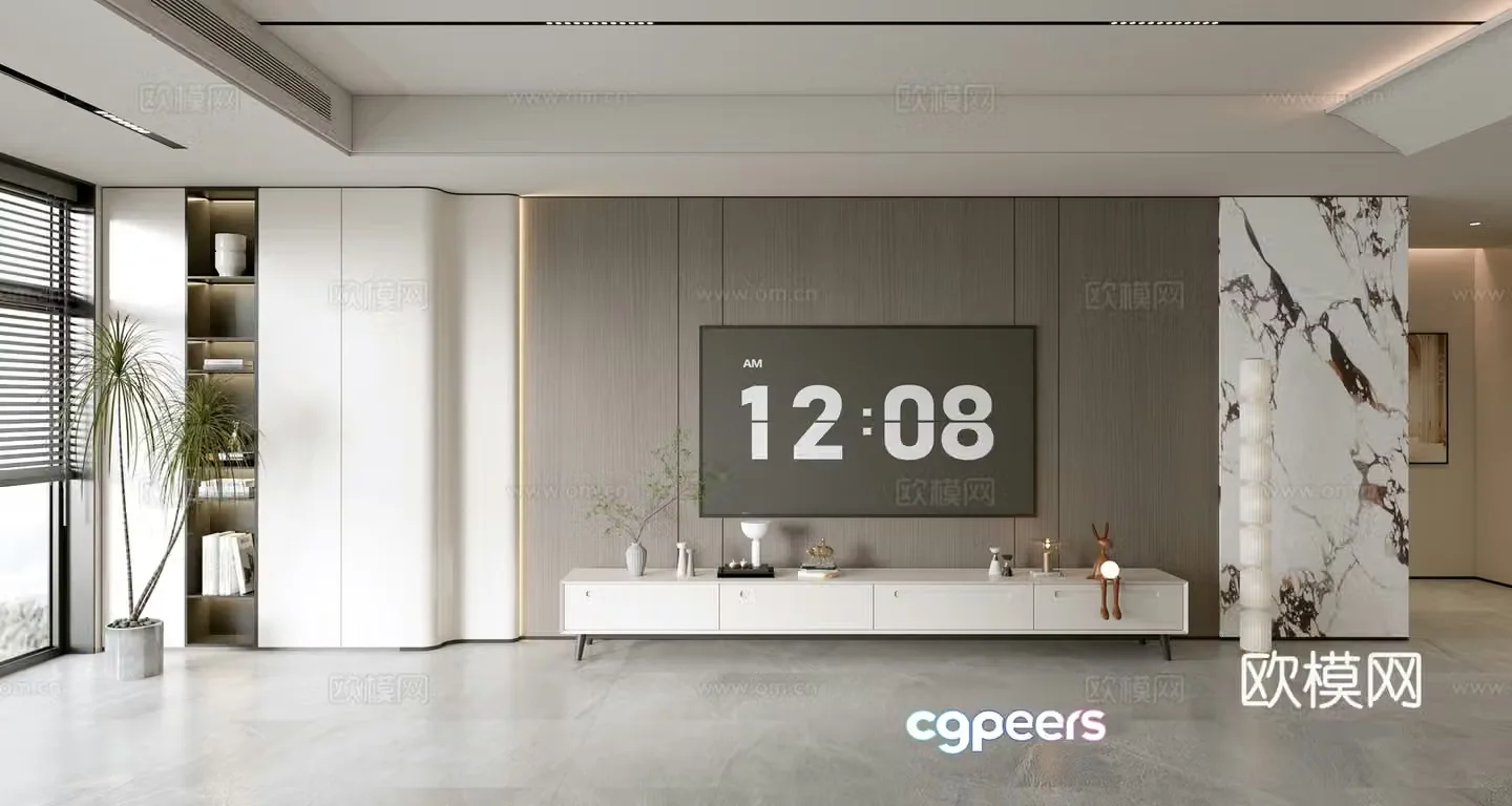 Modern simple living room light luxury TV background wall TV set full wall TV cabinet TV cabinet combination 3D model