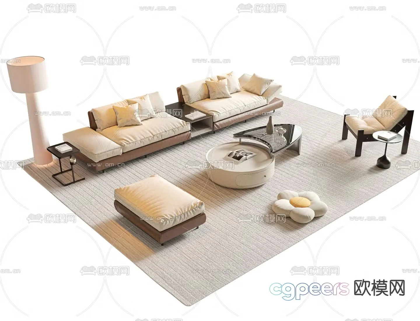 Cream style sofa modular sofa 3d model