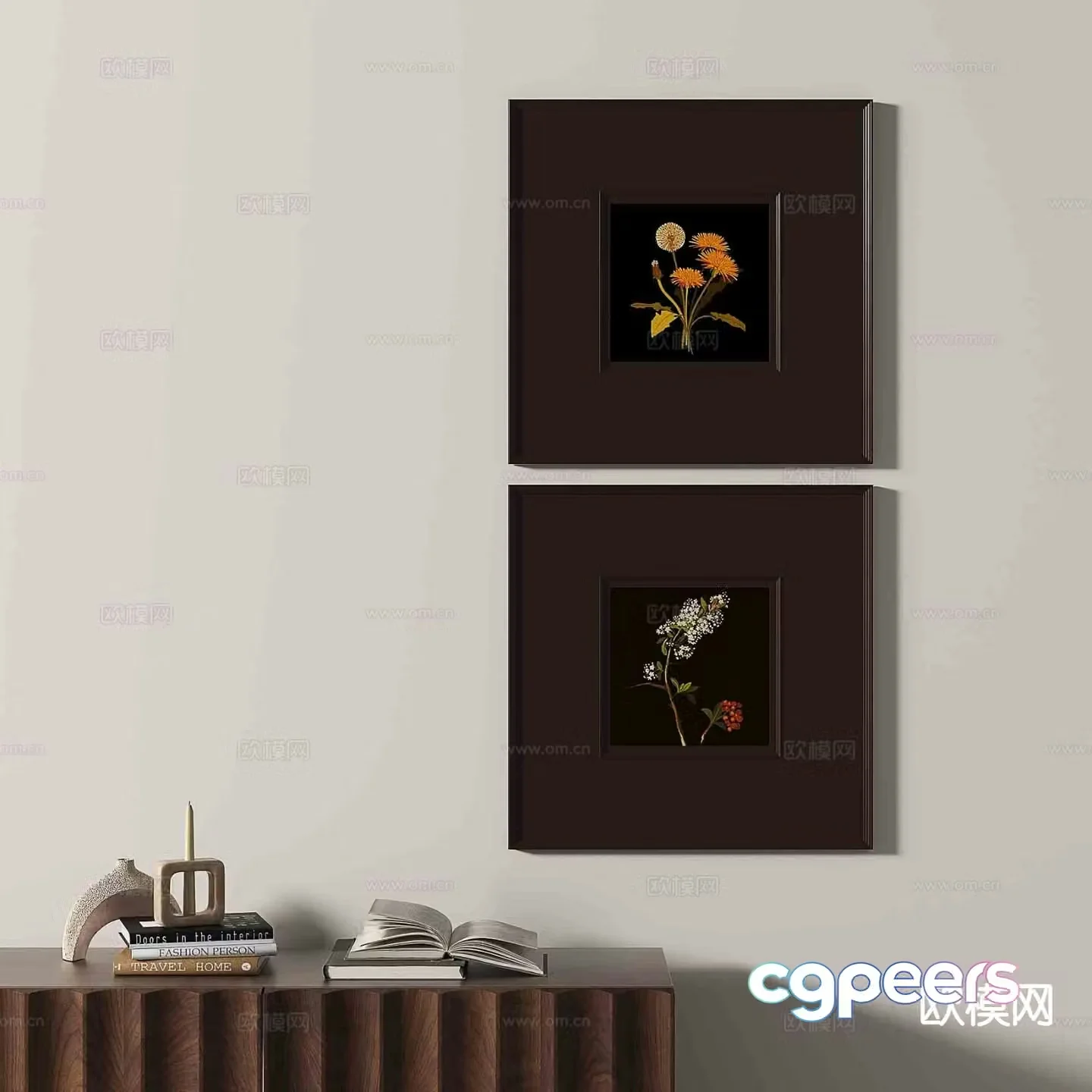 Wabi-sabi retro hanging painting flower painting decorative painting 3D model