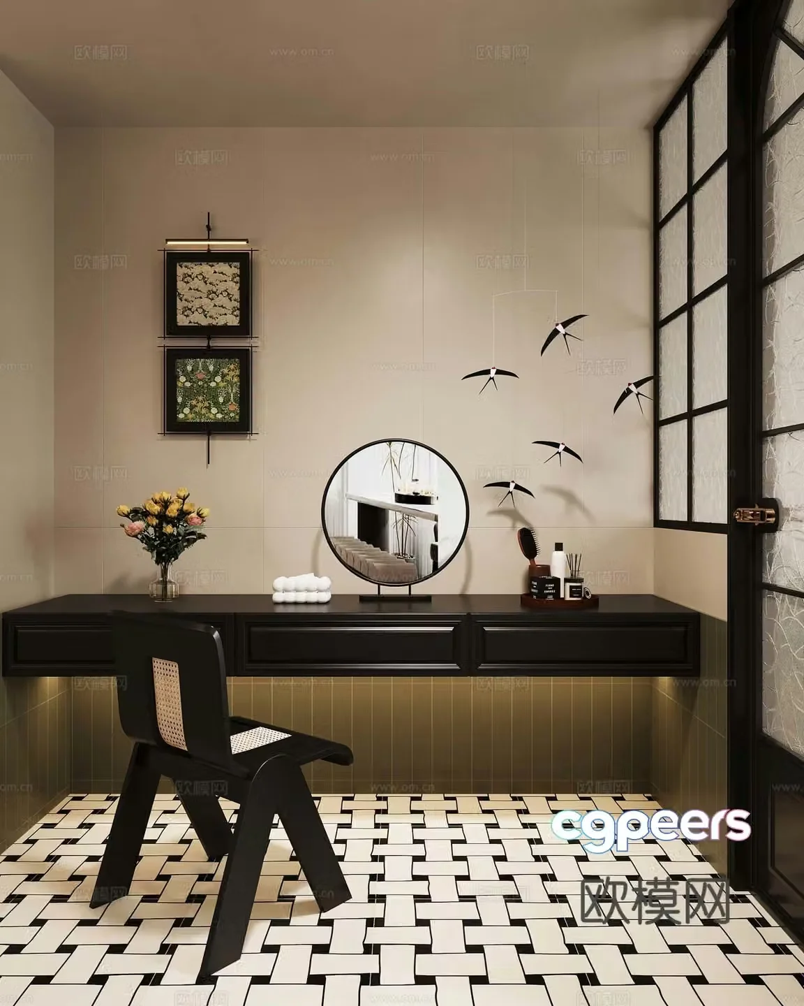 French dressing table decorative painting cosmetics 3d model