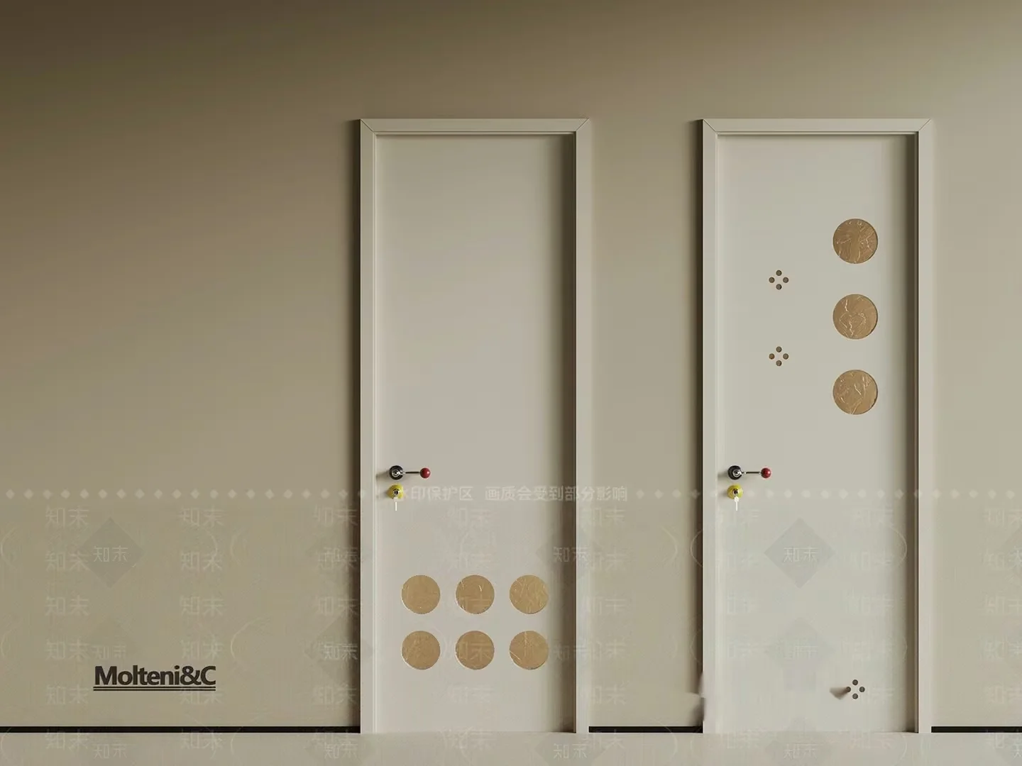 White Doors With Decorative Gold Designs 3D Model – 4132 – VRAY Render