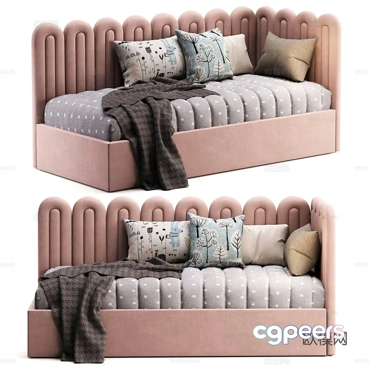 Modern cream style children’s fabric sofa bed 3d model
