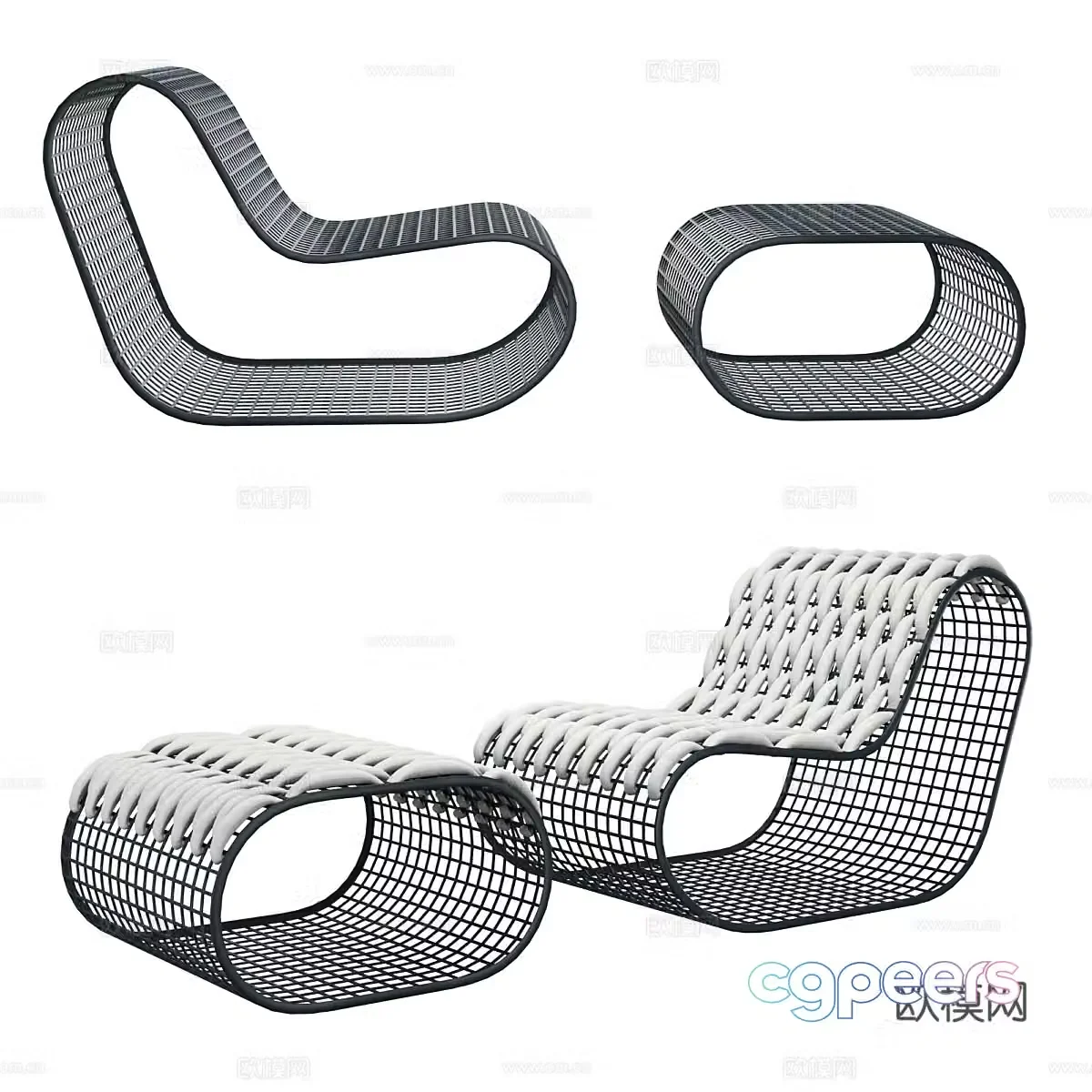 Modern Italian minimalist stainless steel rattan lounge chair 3D model