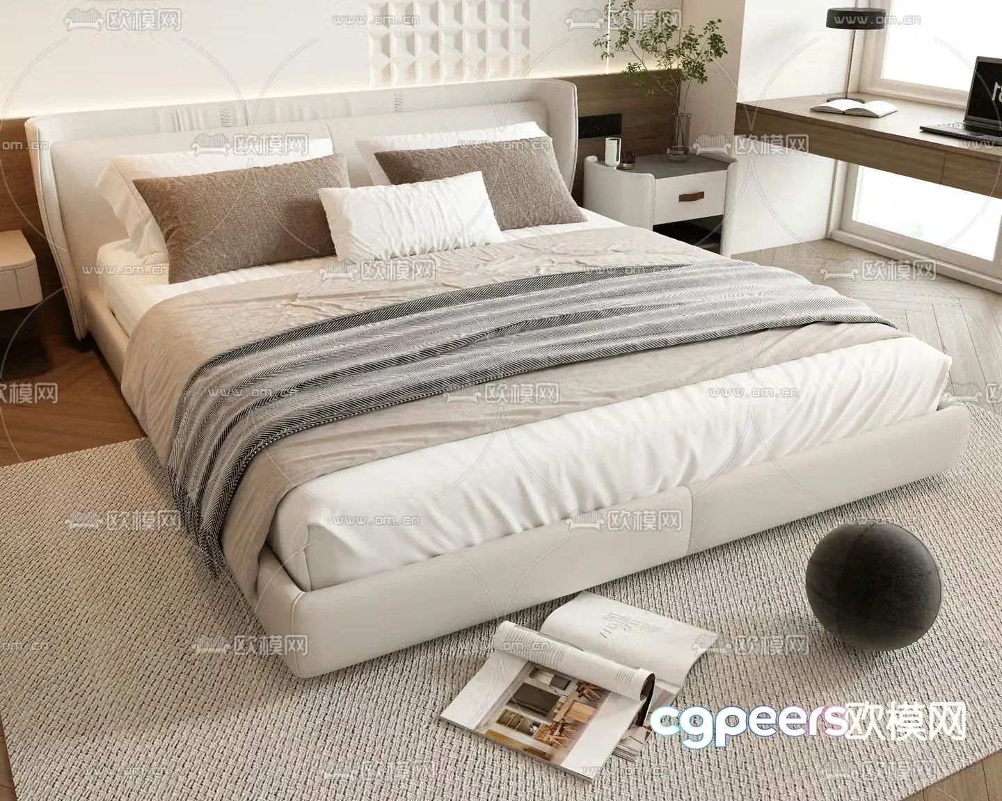 Modern double bed 3d model