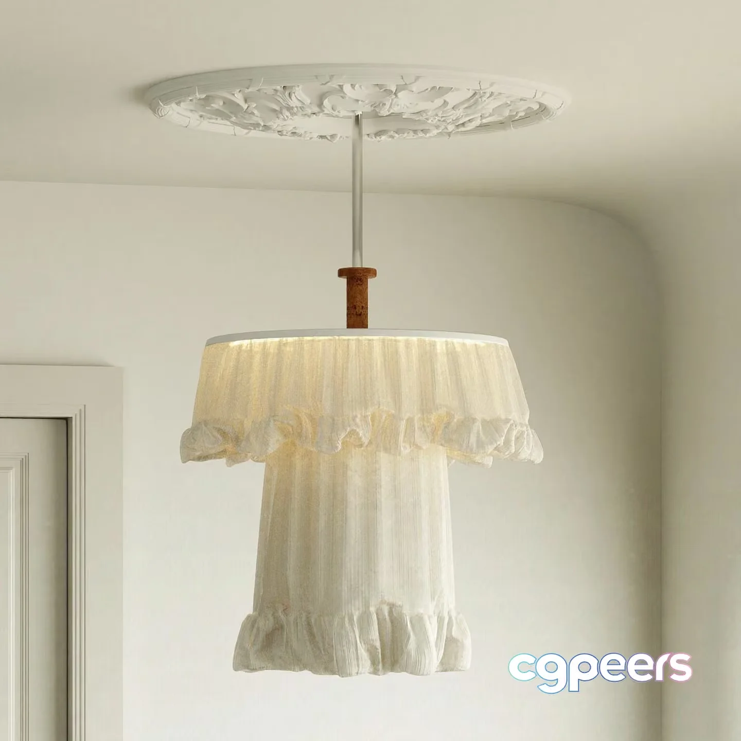 White Ruffled Chandelier 3D Model – 12062 – CORONA Render