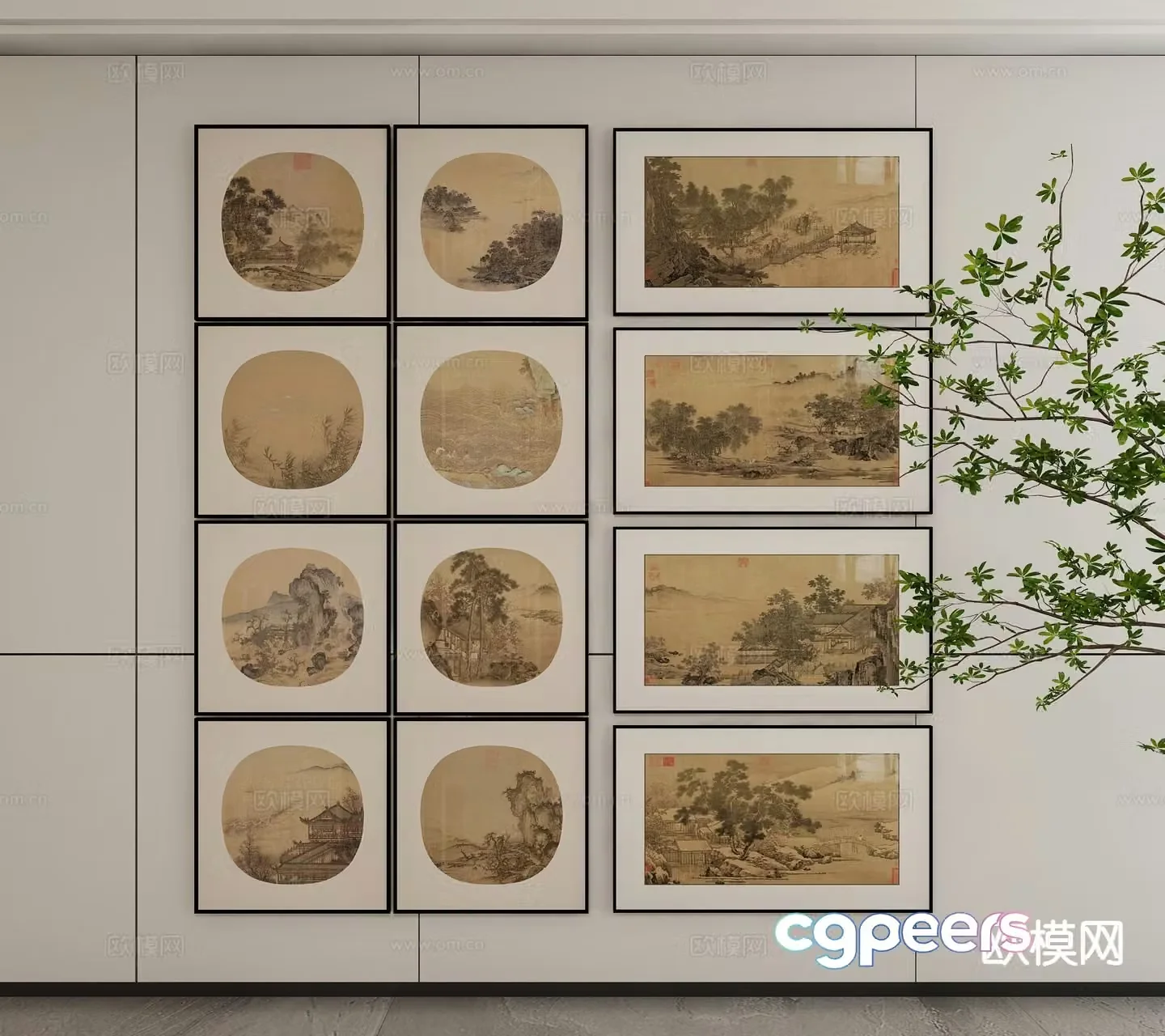 New Chinese style decorative painting landscape painting hanging painting 3D model