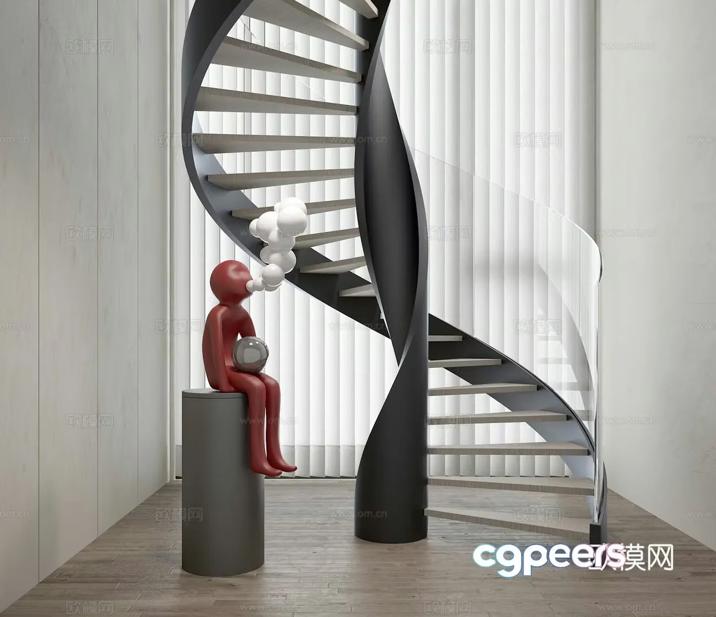Modern spiral staircase glass guardrail 3d model