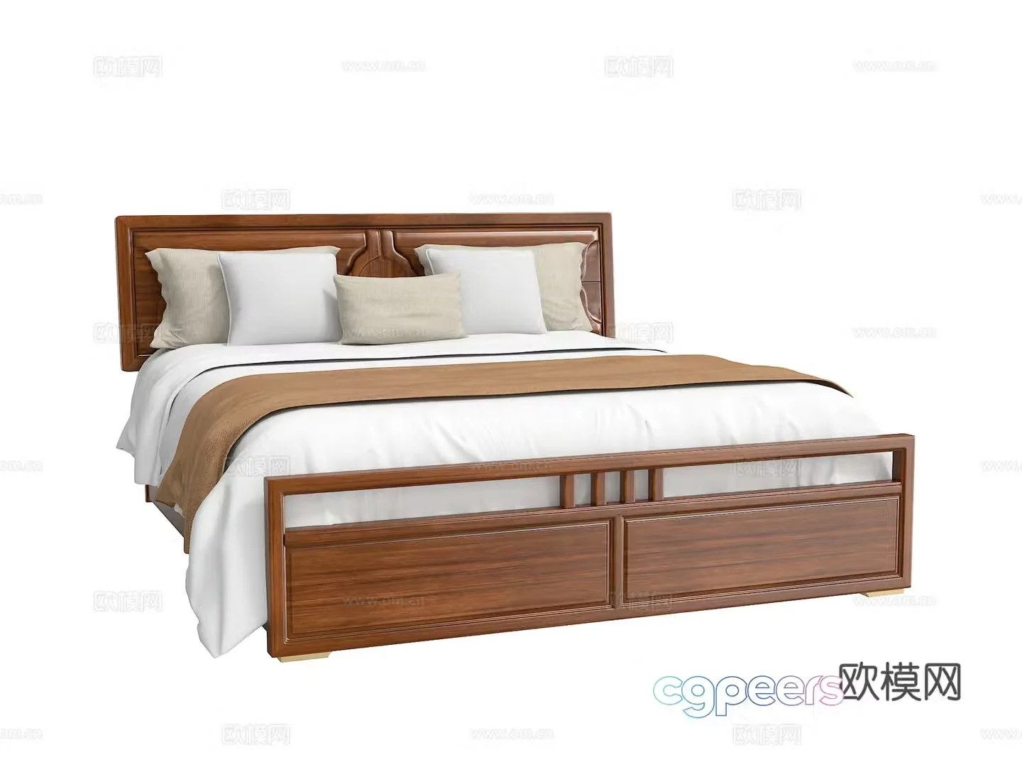New Chinese style double bed 3D model