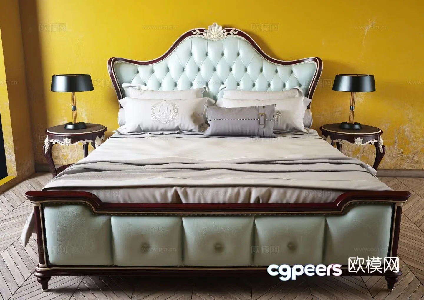 Simple European European double bed 3D model