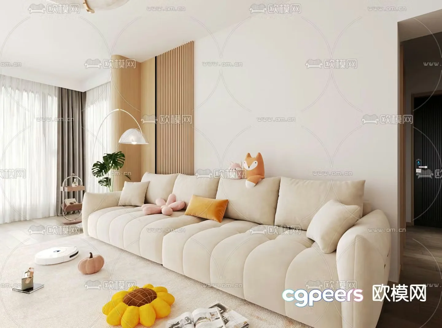 Cream style sofa multi-person sofa 3d model