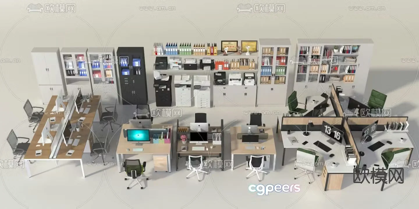 Office desk chair position work station 3D model
