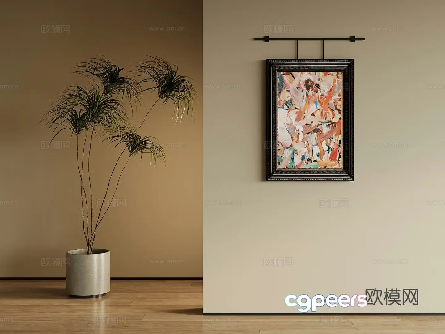 Middle style hanging paintings decorative paintings green plants potted plants 3D model