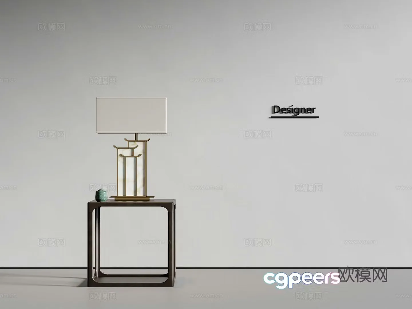 New Chinese style side table solid wood side table lamp 3D model